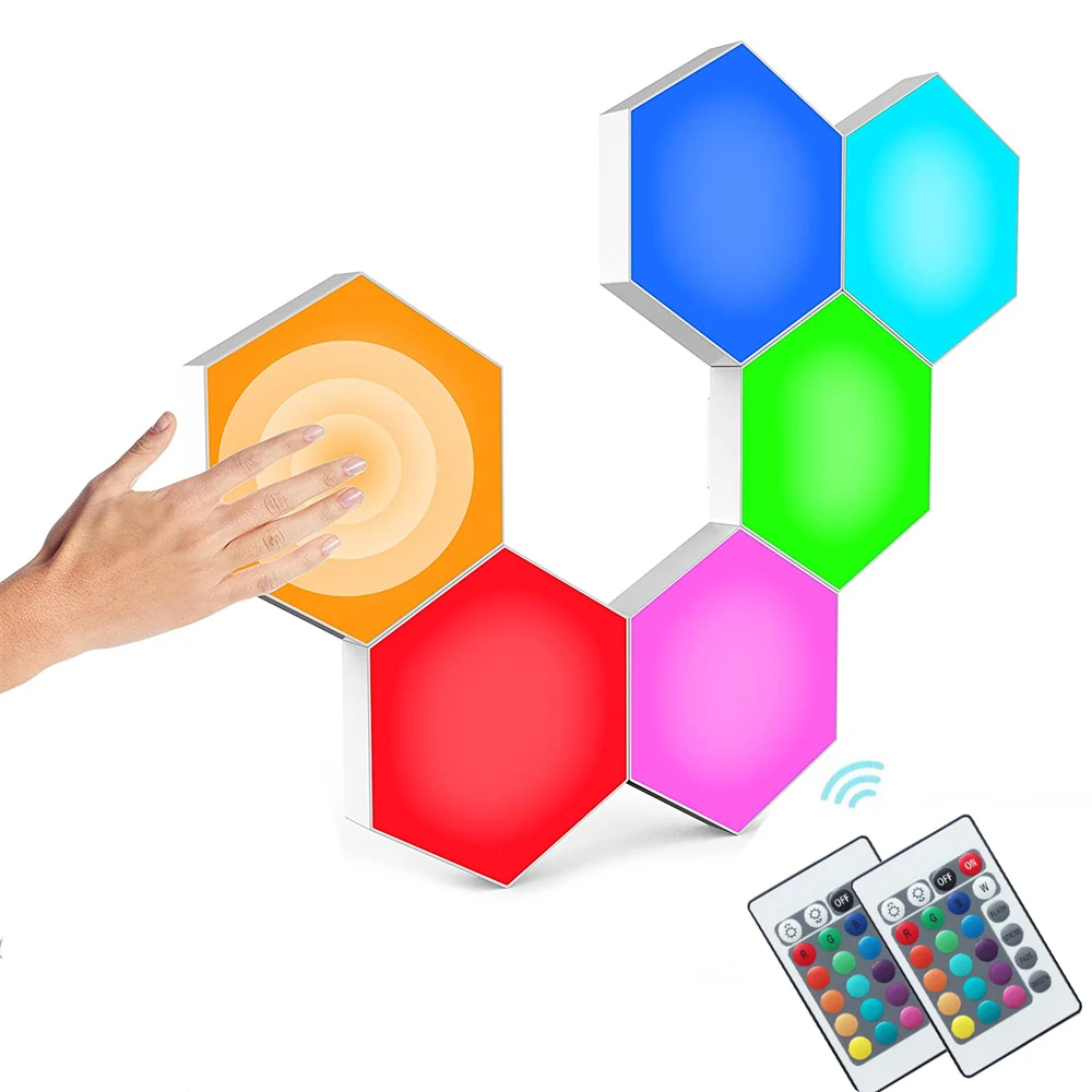 LED Hexagonal Lamp RGB Quantum Lights Remote Control DIY Wall Light for Wedding Party Living Room Decoration Modular Panel Lamp