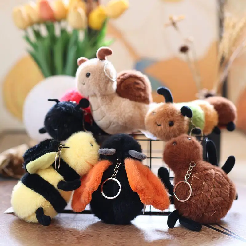 Unique Mini Insect Plush Toy Keyring; Cute Snail Bee Stuffed Doll Bag Pendant; Ideal Birthday Gift