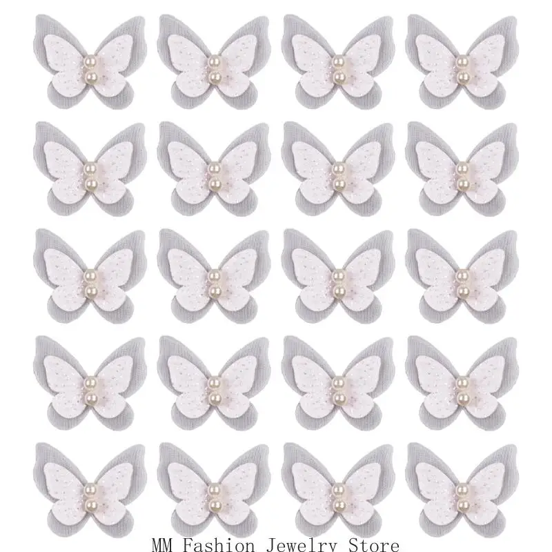 Double Layer Butterfly Applique Brooch Set, Layered Mesh With Glittering Inner Panels, 20pcs for Clothing Decoration and Craft