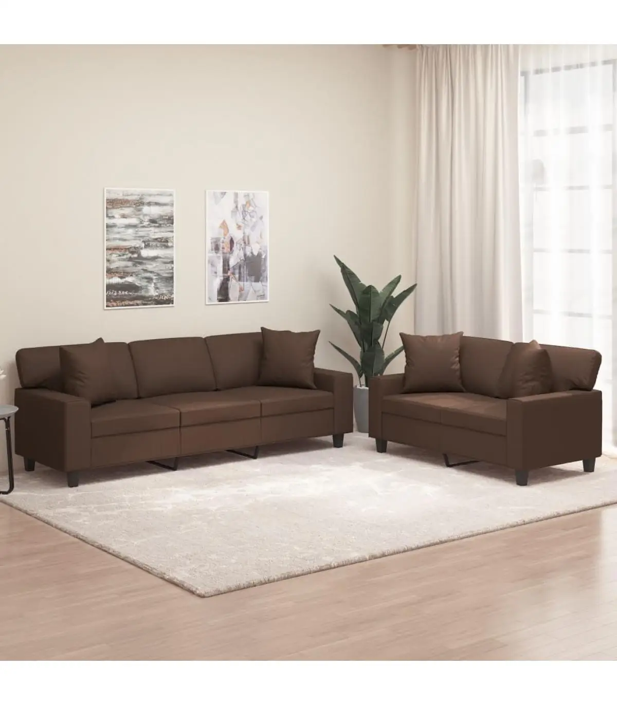 Sofas set of sofas with cushions 2 pieces Brown synthetic leather