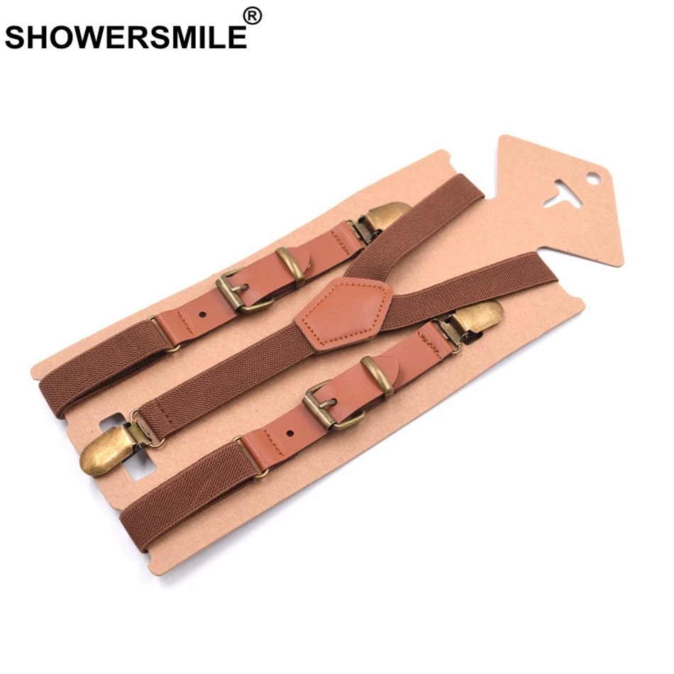 Showersmile-suspensórios de couro, modelo masculino, calças para trabalho, casamento, 115cm, cor azul