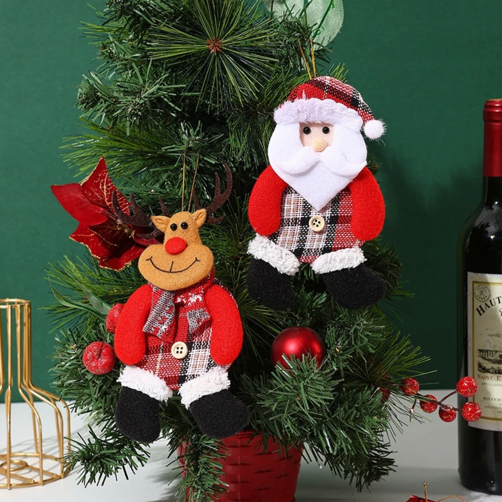 Christmas Tree Accessories Santa Claus Dolls Fabric Figurines Small Hanging Items Gifts Walking Santa Claus Festival Decorations