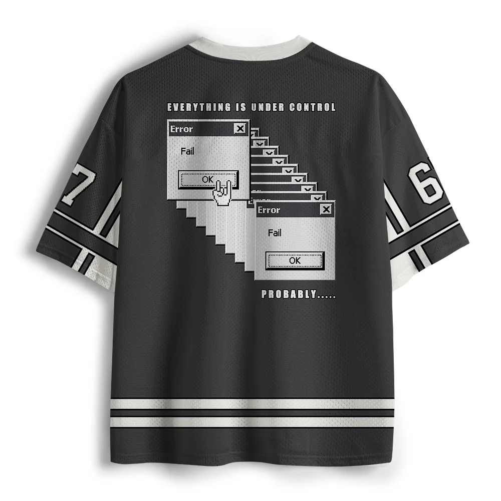 Retro Mesh V-neck T-shirt Ctrl Keyboard Fun 3D Printing Daily Commuter Large Loose Street Trendy Versatile Short Sleeve Top