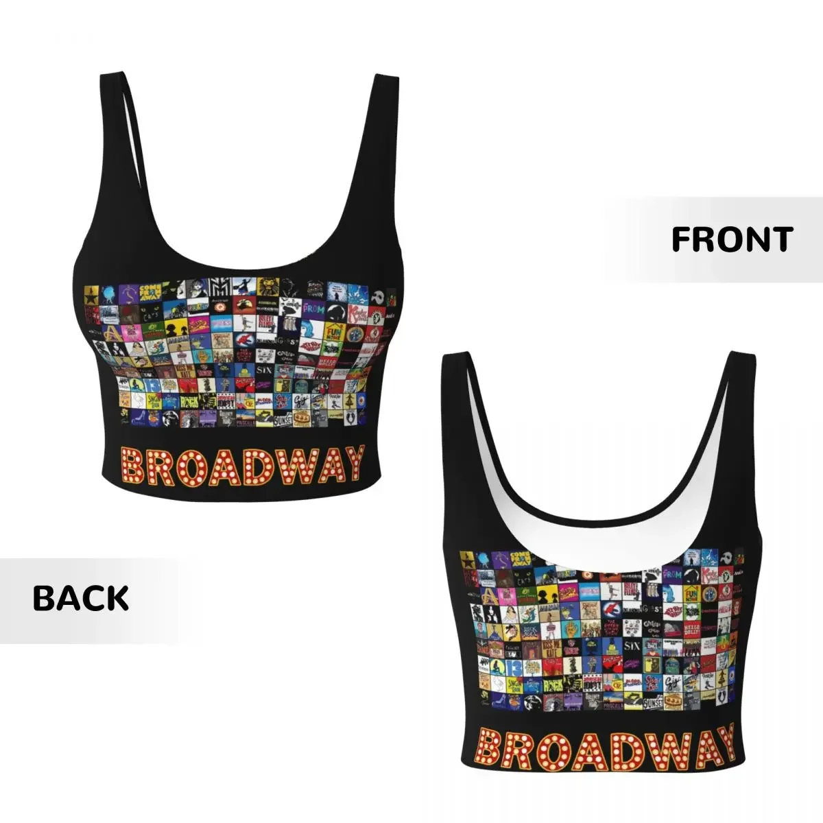 Custom Broadway Musical Theatre Logos - Hand Drawn Women Sports Vest Bra Gym Workout High Impact Yoga Crop Tank Top