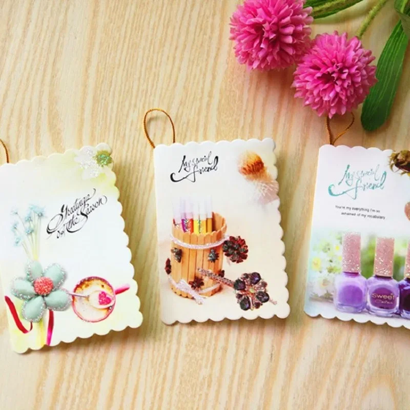 10Pcs Mini Folding card Single Stamp Decoration best wishes Blank Greeting Mini Card Wedding Birthday Flowers DIY 6*9cm