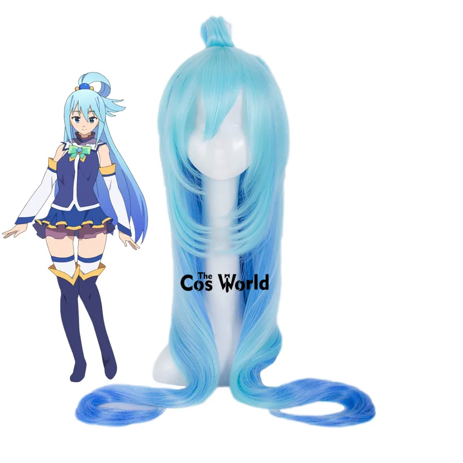 

Konosuba Kono Subarashii Sekai ni Shukufuku Aqua 80cm Long Halloween Anime Cosplay Wigs Synthetic Hair + Wig Cap