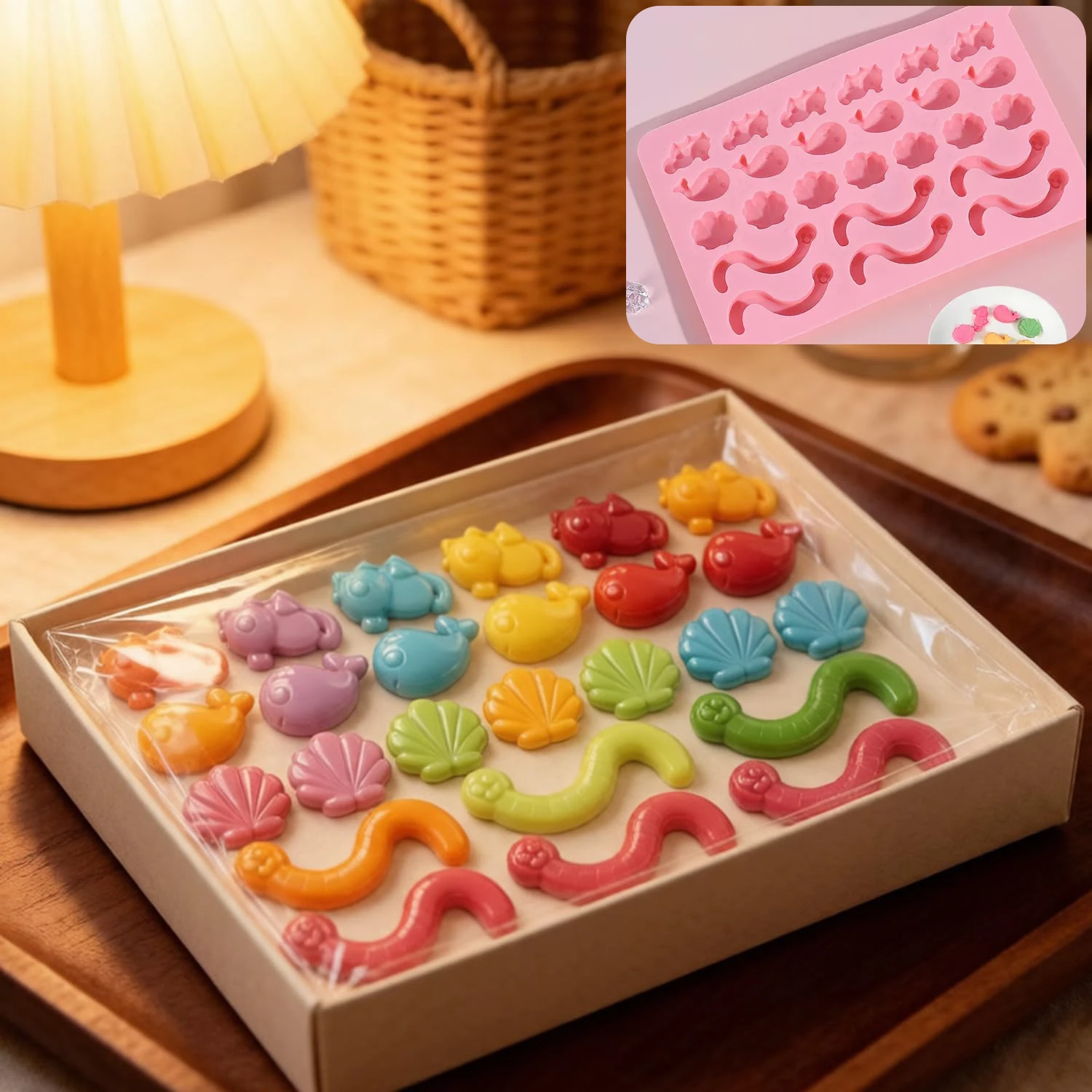 2pcs 25 Cavity Marine Theme Silicone Molds Whale Seahorse Shell Worm Candy Mold For Candy Chocolate ﻿