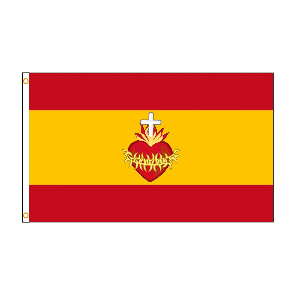 90x150 سنتيمتر العلم الاسباني مع القلب المقدس يسوع والقلب الطاهر مريم #2