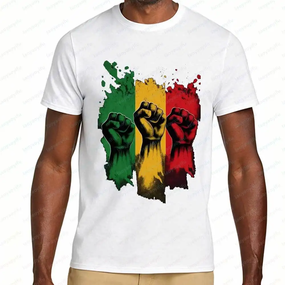 Juneteenth Black Power Fist T-Shirt for Men Women African American Pride Rasta Color Graphic Tee Casual Short Sleeve Cotton Tops