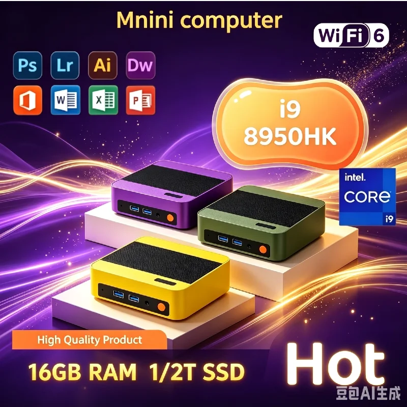 Intel Core i9-8950HK Fanless Mini Desktop,16GB DDR4 RAM,Optional 1TB/2TB NVMe SSD,Triple 4K Display,Quiet Small Office Computer