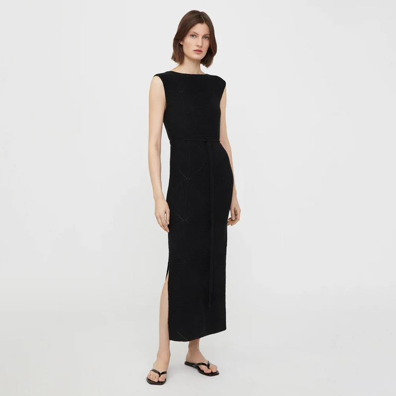 

Nordic mat Commute Sle Knitted Dr Slim Fit oulder Cover Sve Boat Ne High Waist A-Line Wool Blend Dr