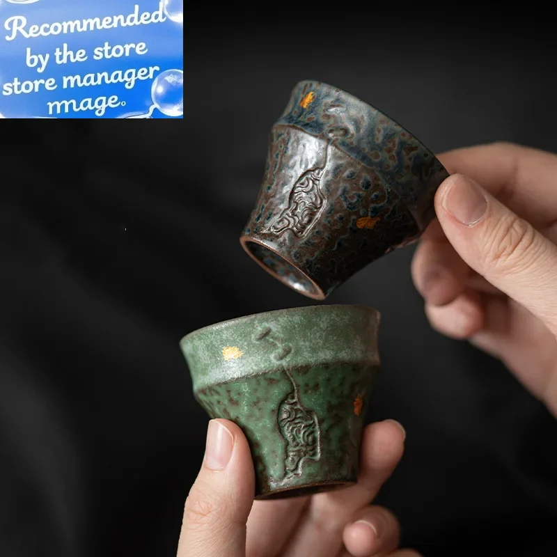 

Пустая чашка для ногтей Zhai Peacock, синяя чашка для ногтей, золотая посыпчатая чашка ручной работы, ретро, старая каменная глина, бытовая чайная чаша небольшой емкости