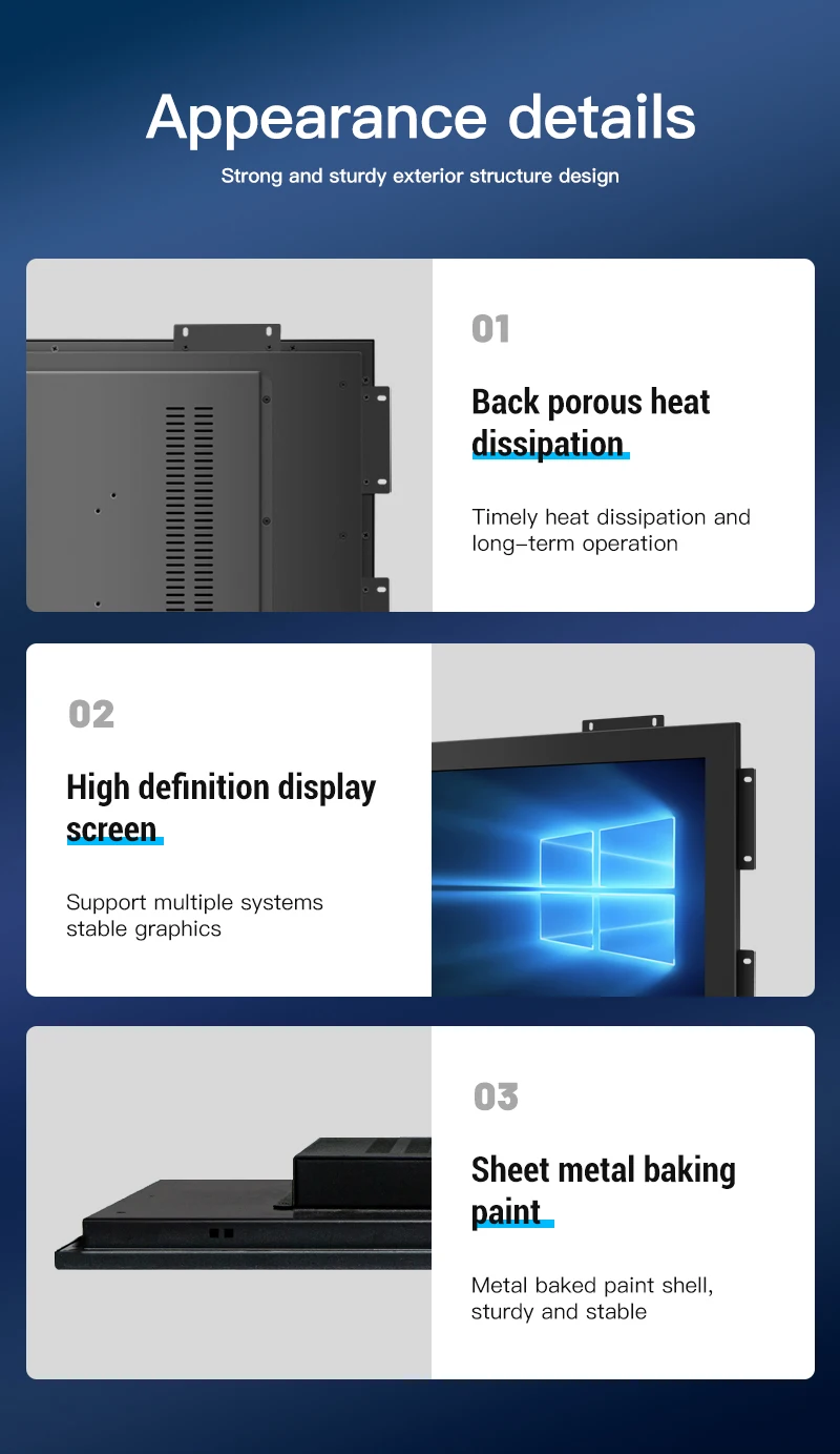 نمط مفتوح 13.3 15 17 18.5 19 21.5 23.6 27 32 بوصة شاشة تعمل باللمس بالسعة الصناعية إطار مفتوح Lcd #6
