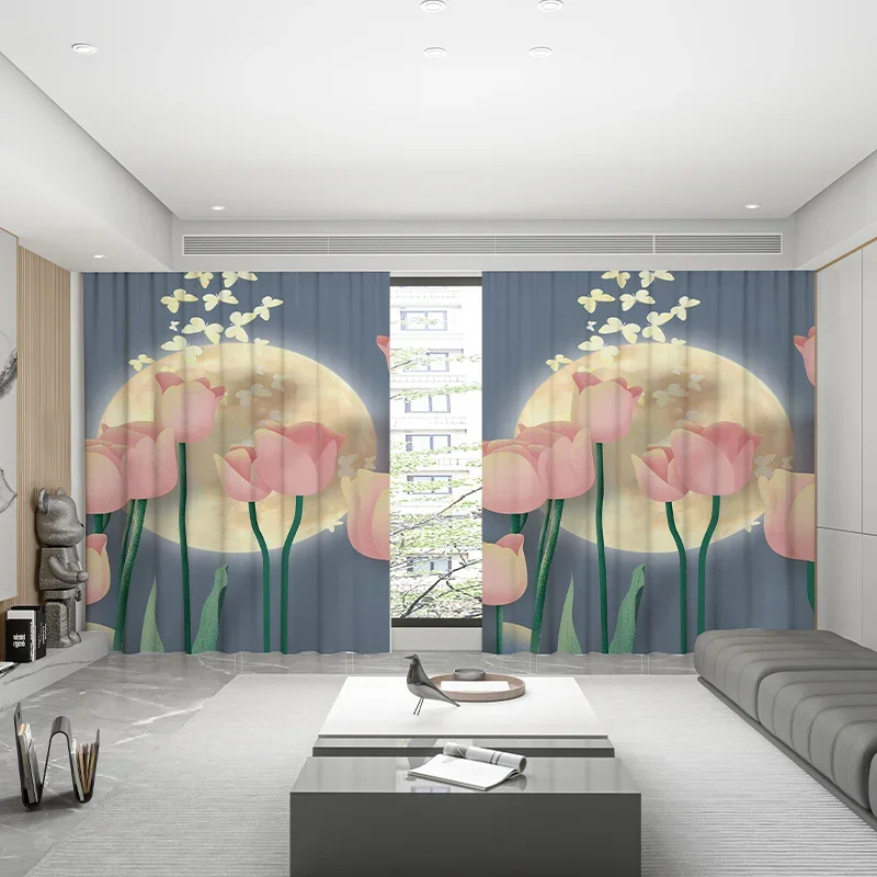 New Swan Cherry Blossom Sunflower Flower High Blackout Curtain Girls Bedroom Living Room Thick Shading Drape New Style Curtains