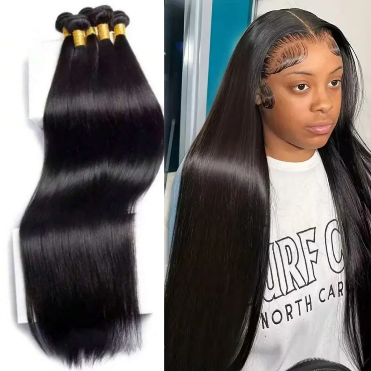 4 pacotes de cabelo humano cor natural em linha reta feixes de cabelo humano 1/3/4 pacotes extensões de cabelo trama dupla 42 Polegada longo brasileiro