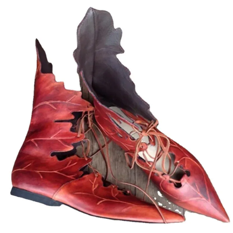 AIAI 2025 여성 고딕 중세 레트로 엘프 마녀 나뭇잎 레이스업 슈즈 코스프레 의상 빈티지 공주 궁전 카니발 파티 나이트