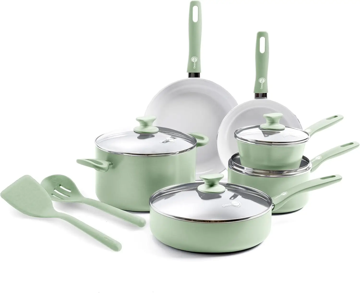 

Dover Healthy Ceramic Nonstick, 12 Piece Cookware Pots and Pans Set, PFAS-Free, Dishwasher Safe, Comfort Grip Handle, Pastel Gre