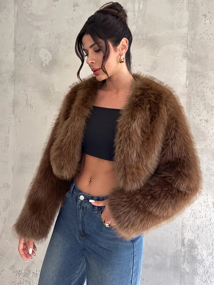 Short Coat Women Faux Fur Fox Coats Jackets Casual Coat Thick Warm Y2k Streetwear Jacket Elegant Work Outerwear Autumn Winter