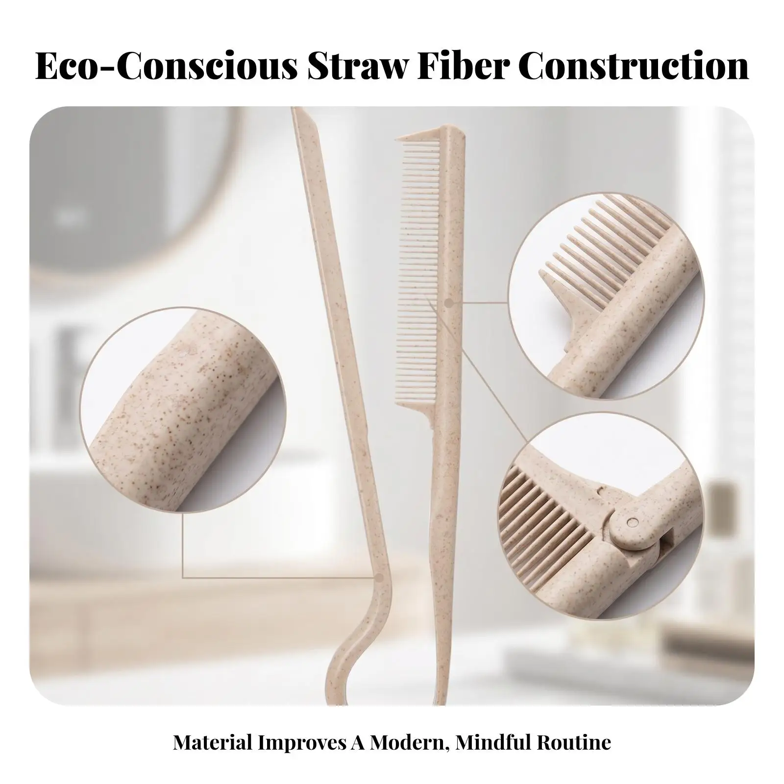 Lightweight Wheat Straw Hair Comb for Straightening and Styling with Compact Travel Size