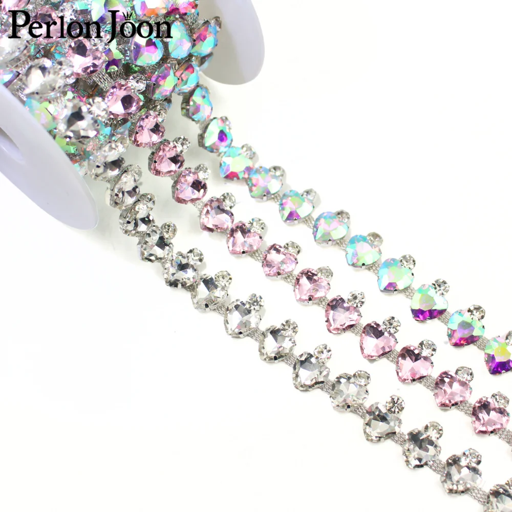 1 Yard Colorful Diamond Encrusted Glass Crystal Silver Chain Decal for Clothing Bags and Shoes Decorative Accessories ML241