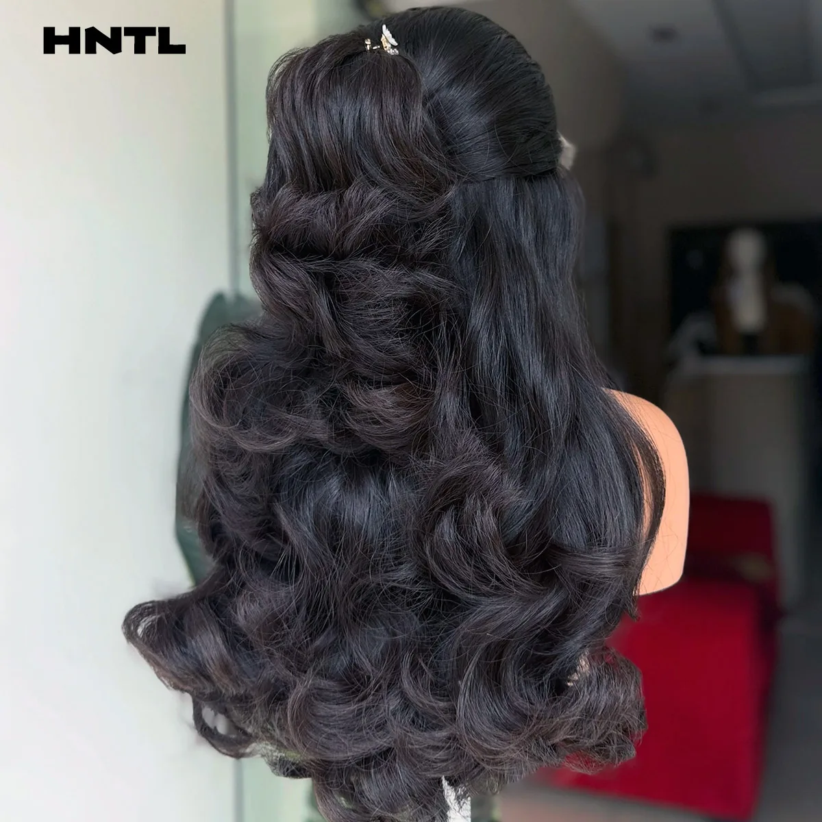 13x6 13x4 HD Swiss Lace Frontal Drawstring Glue-Free Wigs for Woman Ready to Wear Human Hair Black Bouncy Wave Wig Pre Plucked