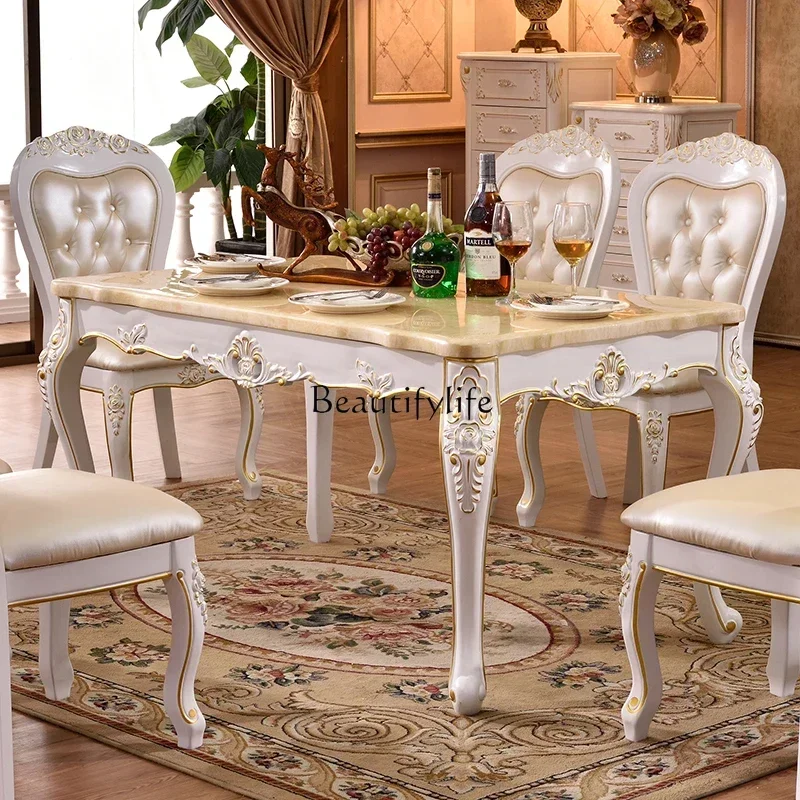 NEW All solid wood European dining table marble modern square table rectangular dining table