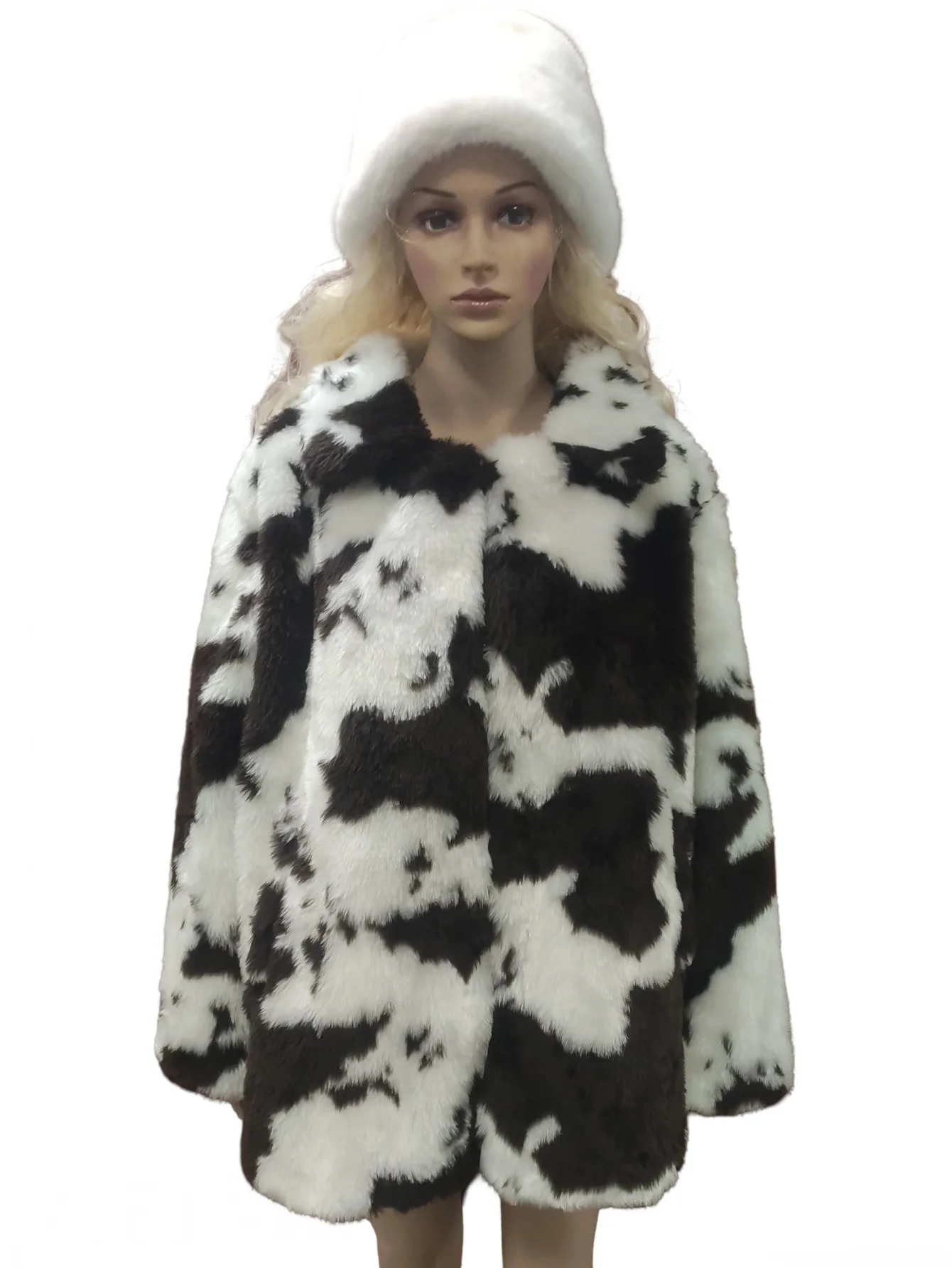 الشتاء النساء سترات صوفية فروي تيدي معطف المرأة Harajuku حليب البقر طباعة فو الفراء سترة خمر الهيب هوب الدافئة الشارع الشهير