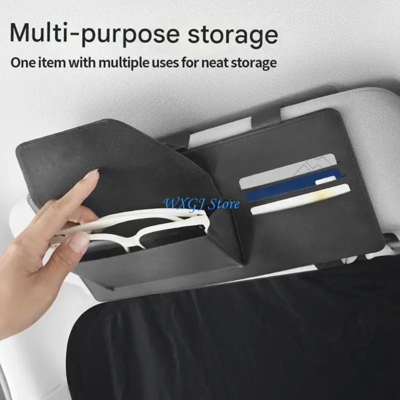 37JE Leather Car Windshield Sun Shade With Detachable Film And Convenient Card Slot