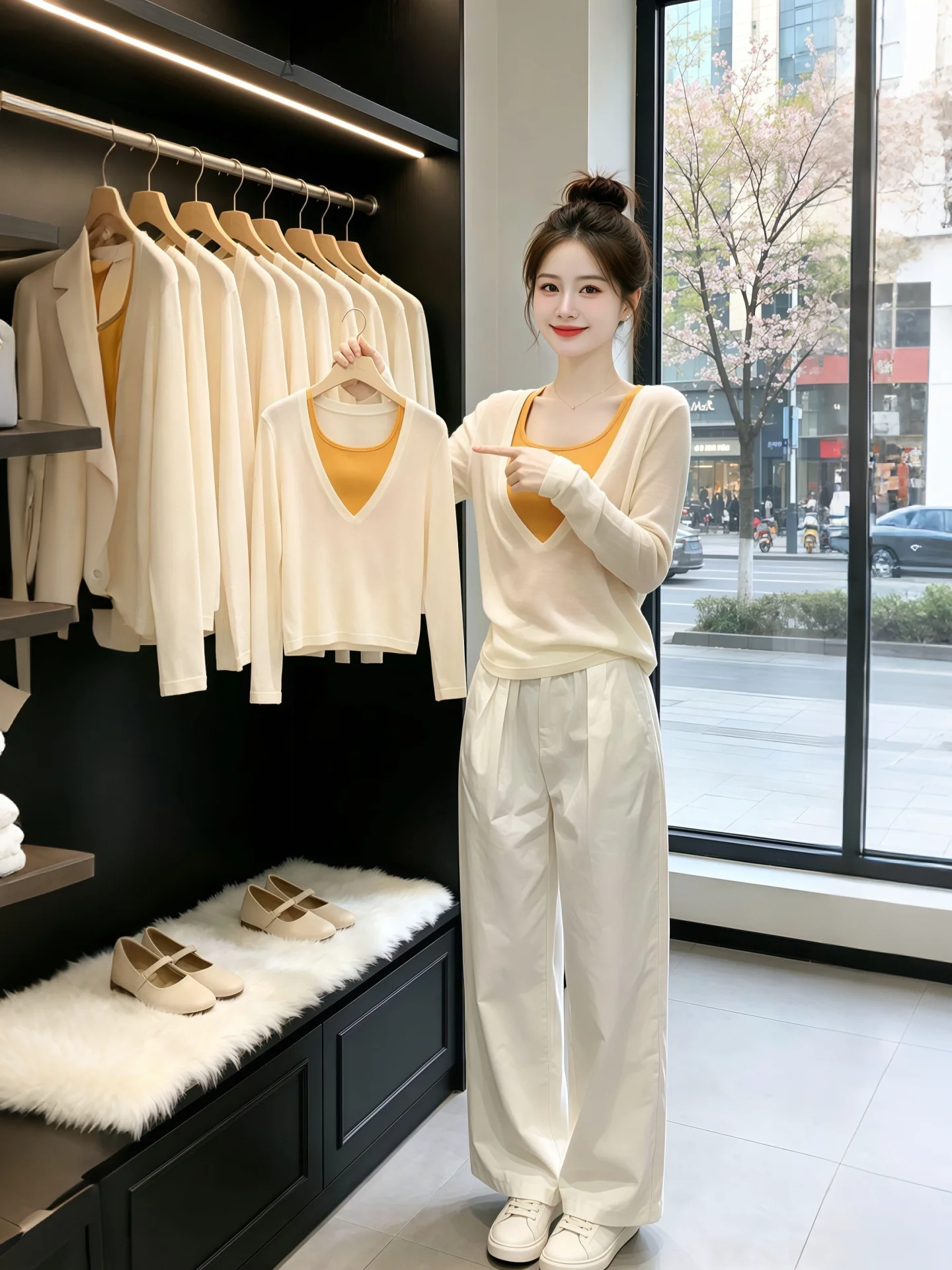 

2026 Summer Fashion V-Neck Slimming Knitted Cover-Up Vest Set Versatile Design Breathable Lightweight Long Sleeve Casual Wear