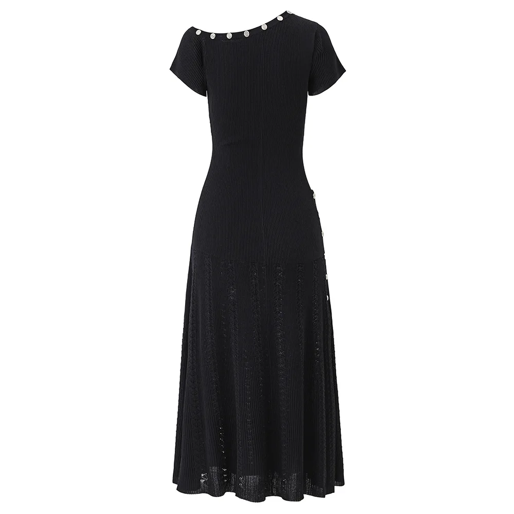 

2026 Black/Apricot/Light Blue Knitting Women dress Fashion Off The Shoulder Buttons Evening Party Dress 52707