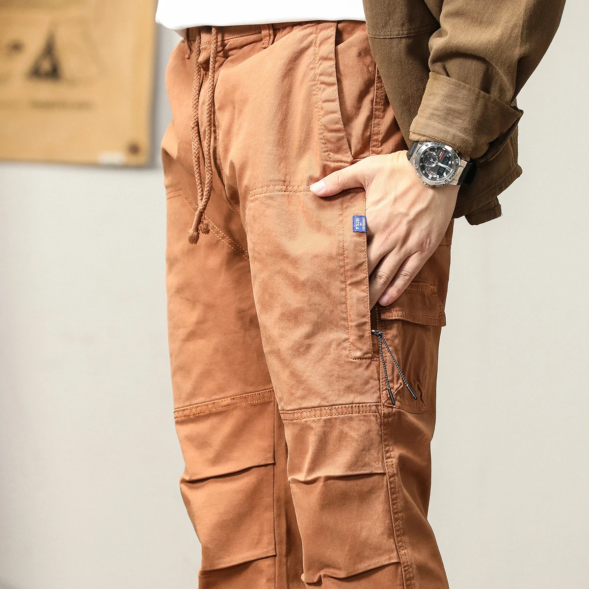 Pantalones Cargo de cintura alta con cordón para hombre, ropa de trabajo de lápiz a la moda, Pantalones rectos de calle alta ajustados, ropa de calle informal