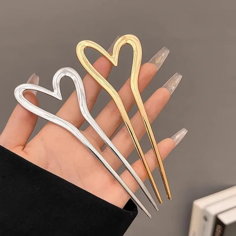 Koreanische Neue Haarnadeln Haarstäbe Herz Geometrisch Metall Trendige Metall-Haaraccessoires Kopfschmuck Frisur für Frauen Mädchen Schmuck – Detail 3