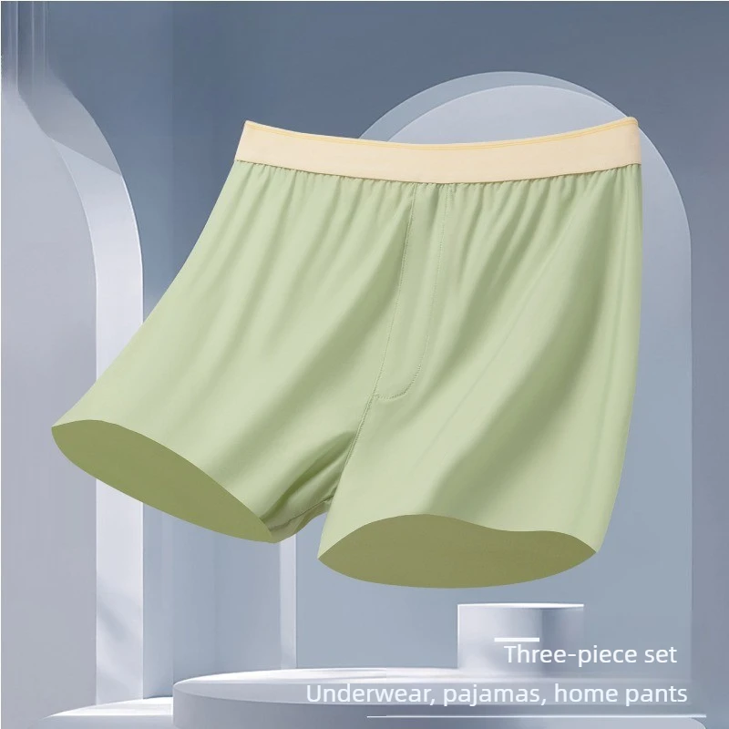 Men's Ice Silk Boxer Shorts 4-Pack Ultra Thin Breathable Loose Fit Summer Cooling Nylon Pajama Pants Modal Feel Underwear 3