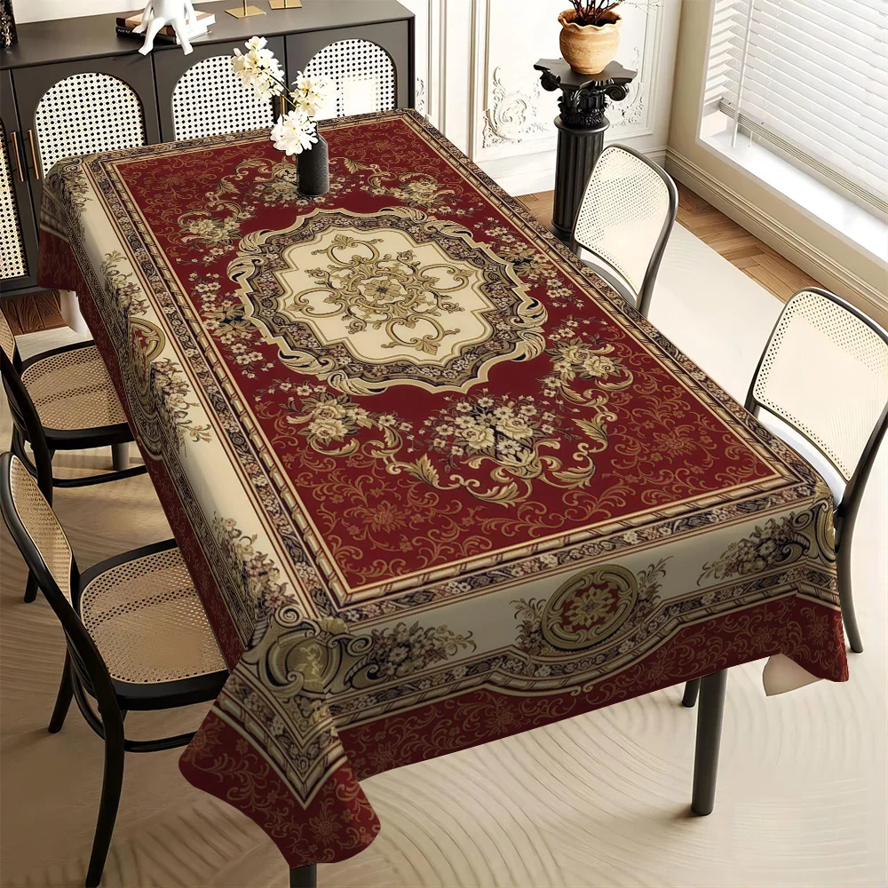 Persian Style Rectangle Waterproof Tablecloth Table Decor Washable Farmhouse Kitchen Dining Table Cloth Holiday Party Decoration
