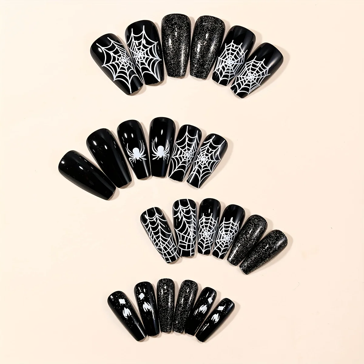 24 個ハロウィンプレスオンネイルバレエブラックスパイダーウェブグリッターデコレーション取り外し可能な付け爪人工爪