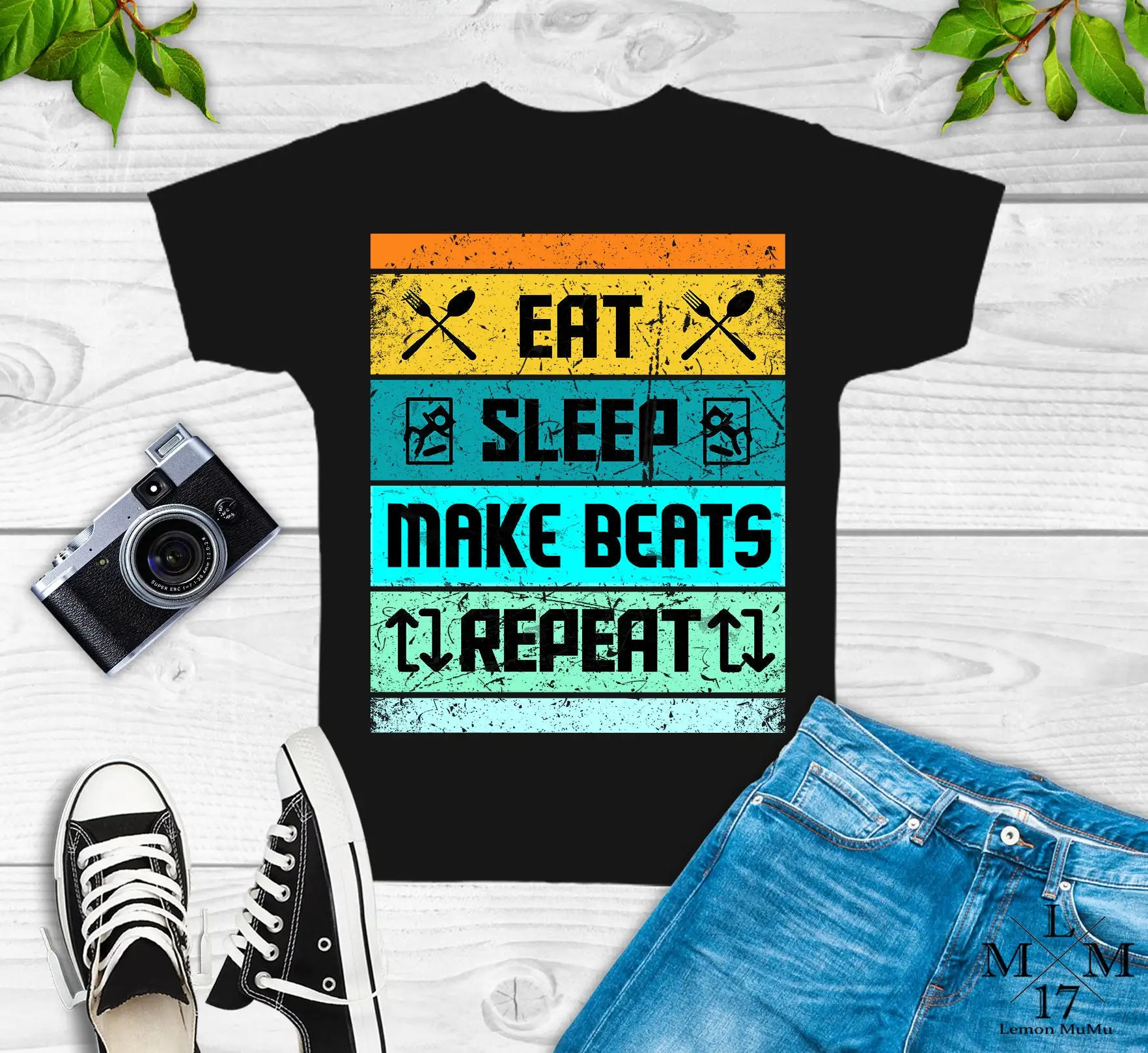 أكل النوم جعل يدق تكرار-EDM الهيب هوب الموسيقى المنتج تي شيرت | حلقات طبل وأصوات تي شيرت | Beatmaker هوديي #5