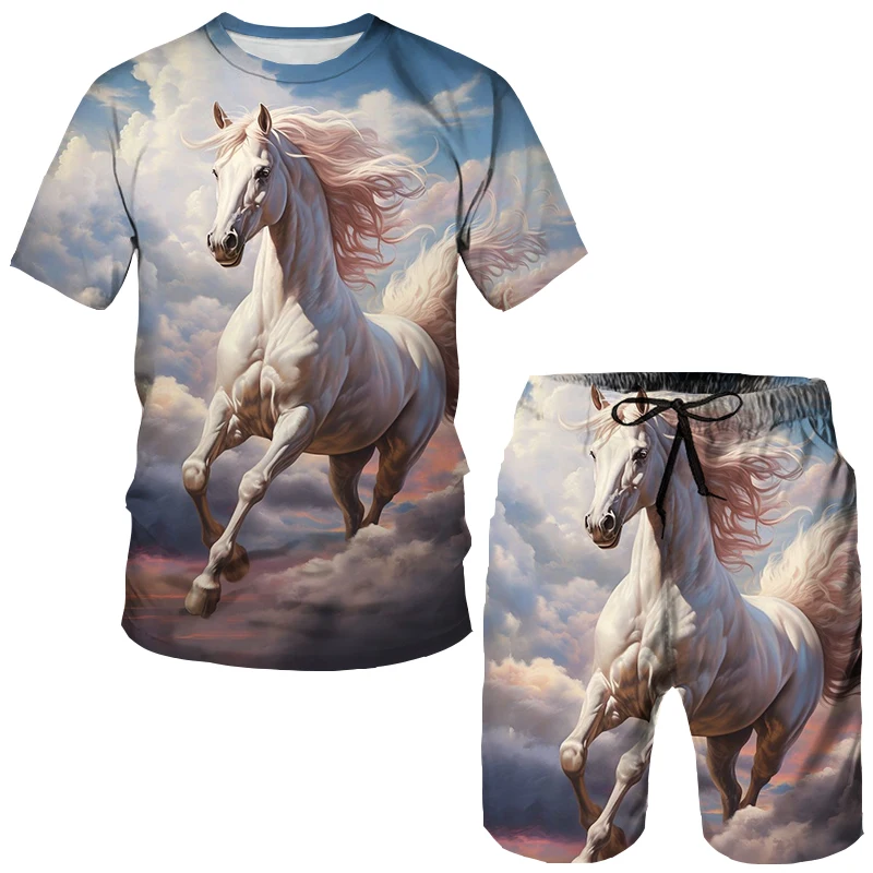

Animal Horses 3D Print T-Shirts Shorts Sets Summer Men's Tracksuits Oversized Short Sleeve T Shirt Pants Set Man Suits Clothing