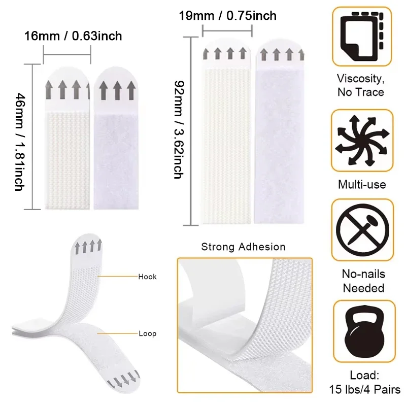 4/12Pairs Picture Hanging Strips Frame Heavy Duty Adhesive Hook and Loop Mounting Tapes Damage Free No Nails Picture Hanger
