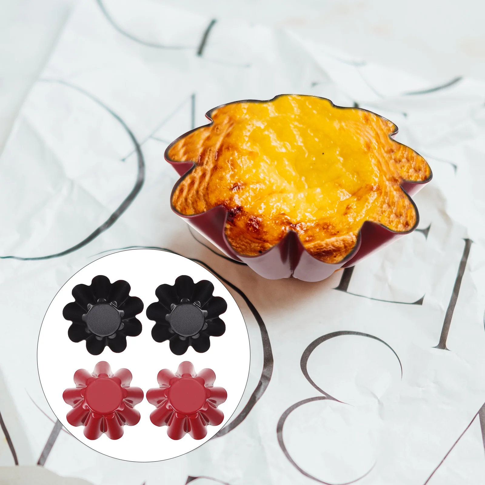 4 Pcs Mini Flower Shaped Egg Tart Mold Reusable Quiche Bakeware High-carbon Steel Fluted Brioche Tin DIY Cake