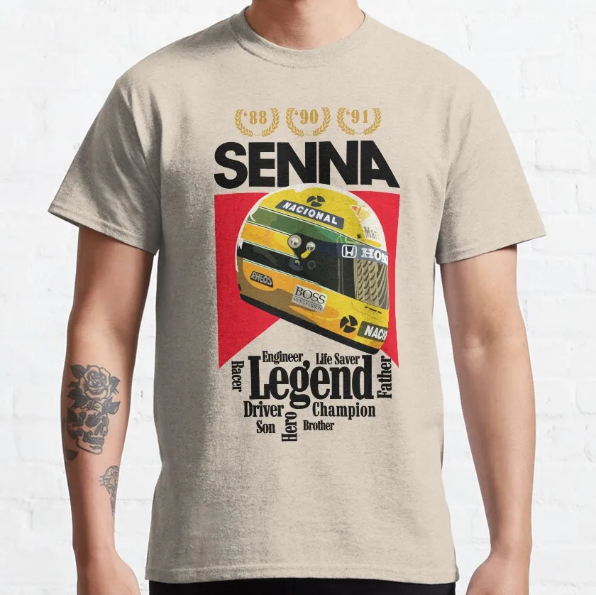 Ayrton Senna 헬멧 남성용 코튼 프린트 티셔츠, 레전드 포뮬러 1 F1 드라이브, 생존 헬멧, 플러스 사이즈 의류, 100%