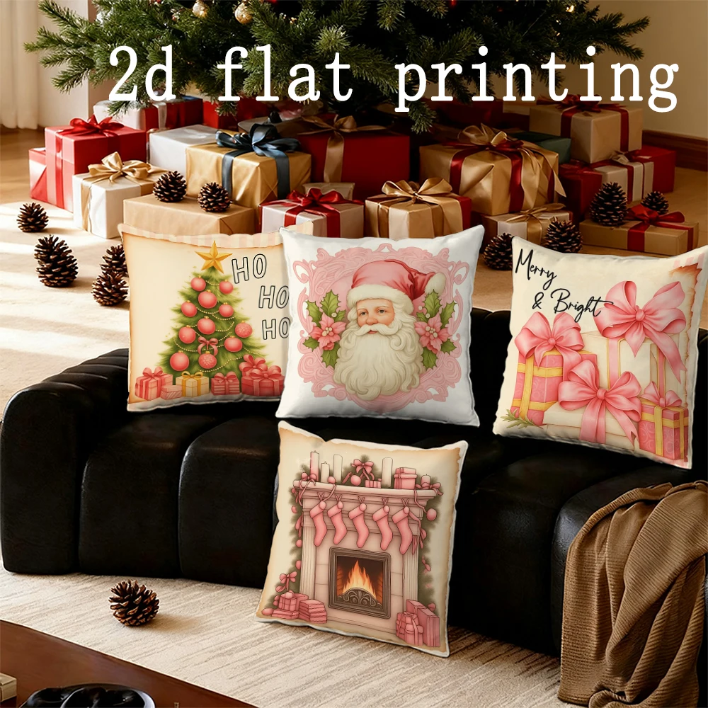 Home Decor Christmas-themed Cushion Covers with Santa & Decor Pattern Cushion Cover Suitable for Sofa Bedroom Car Pillow Cover
