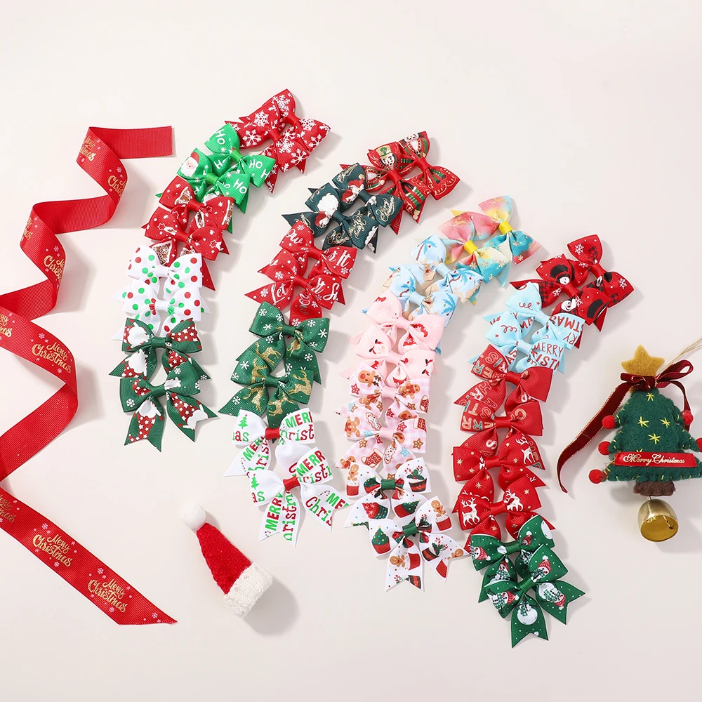 

Рождественские заколки для волос для маленьких девочек 2,4 дюйма, набор праздничных бантов с Санта-Снежинками, заколки для волос, головные уборы, аксессуары для волос, 10/40 шт.