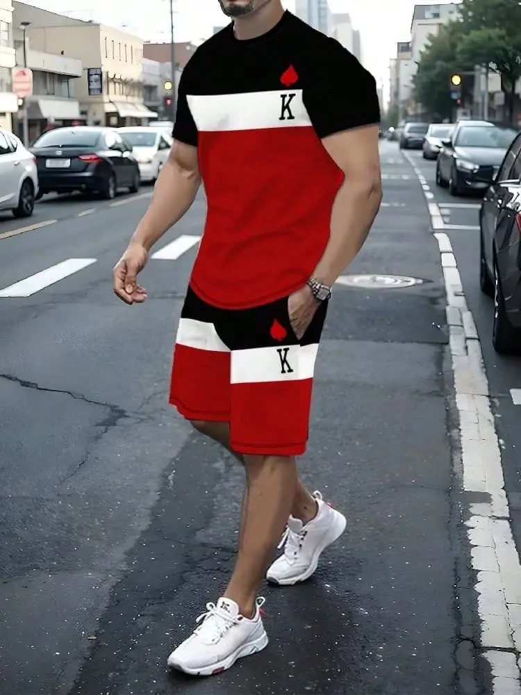 

2pcs Set Fashion Leisure Comfortable Set Men Including T-shirts Shorts Suitable Sports Fitness Activities Summer Sports Suit