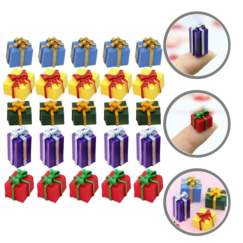 

40Pcs Resin Christmas Gift Box Miniature Ornaments Xmas Home Table Decoration Small Present Accessory Miniature Figurines