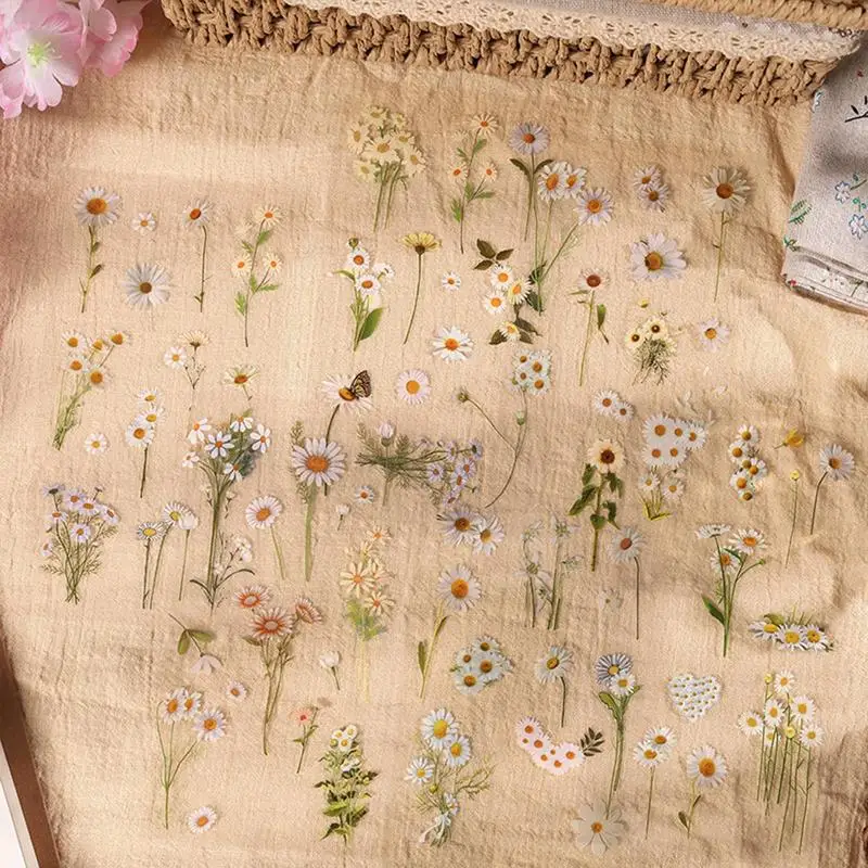 Flower Stickers For Crafts 6 Sheets Natural Decorative Retro Decals DIY PET Floral Stickers Waterproof Plant And Flower Stickers