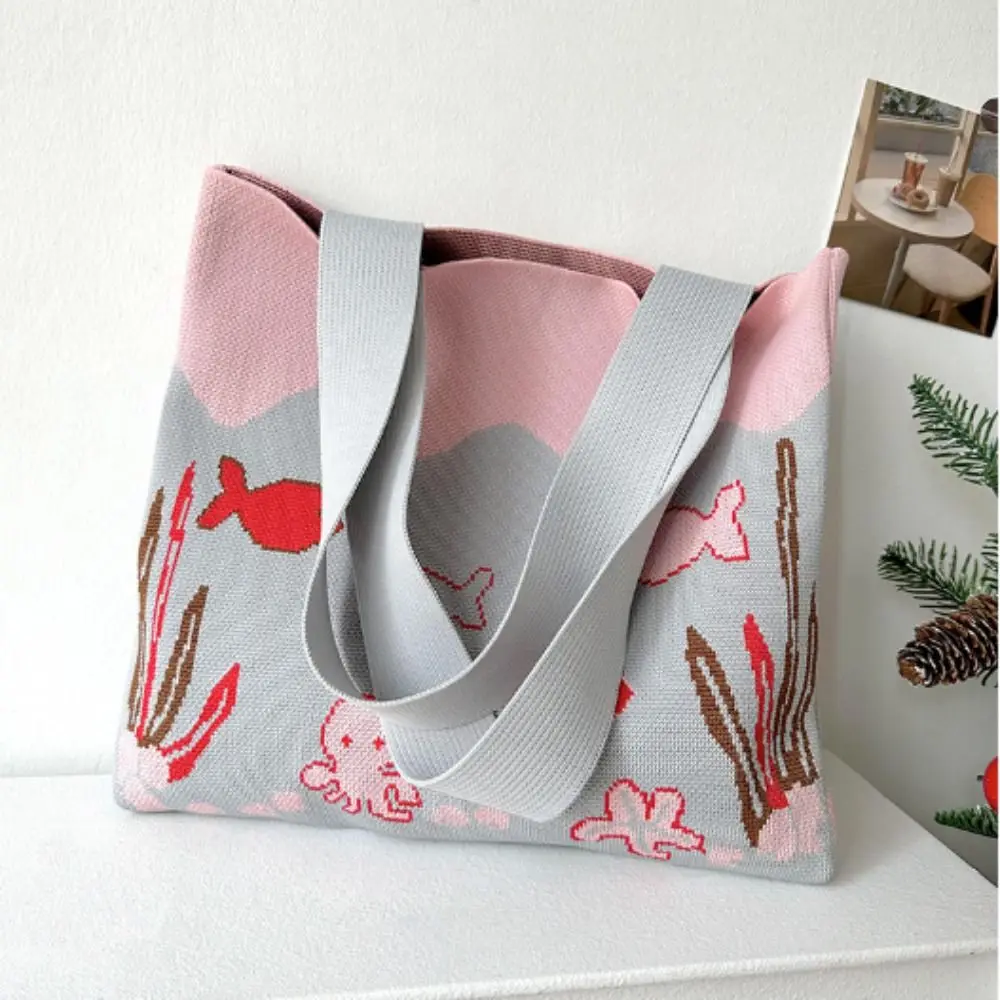 Borsa a tracolla modello polpo simpatico cartone animato da donna borse a maglia borse a mano Casual di grande capacità borse per la spesa