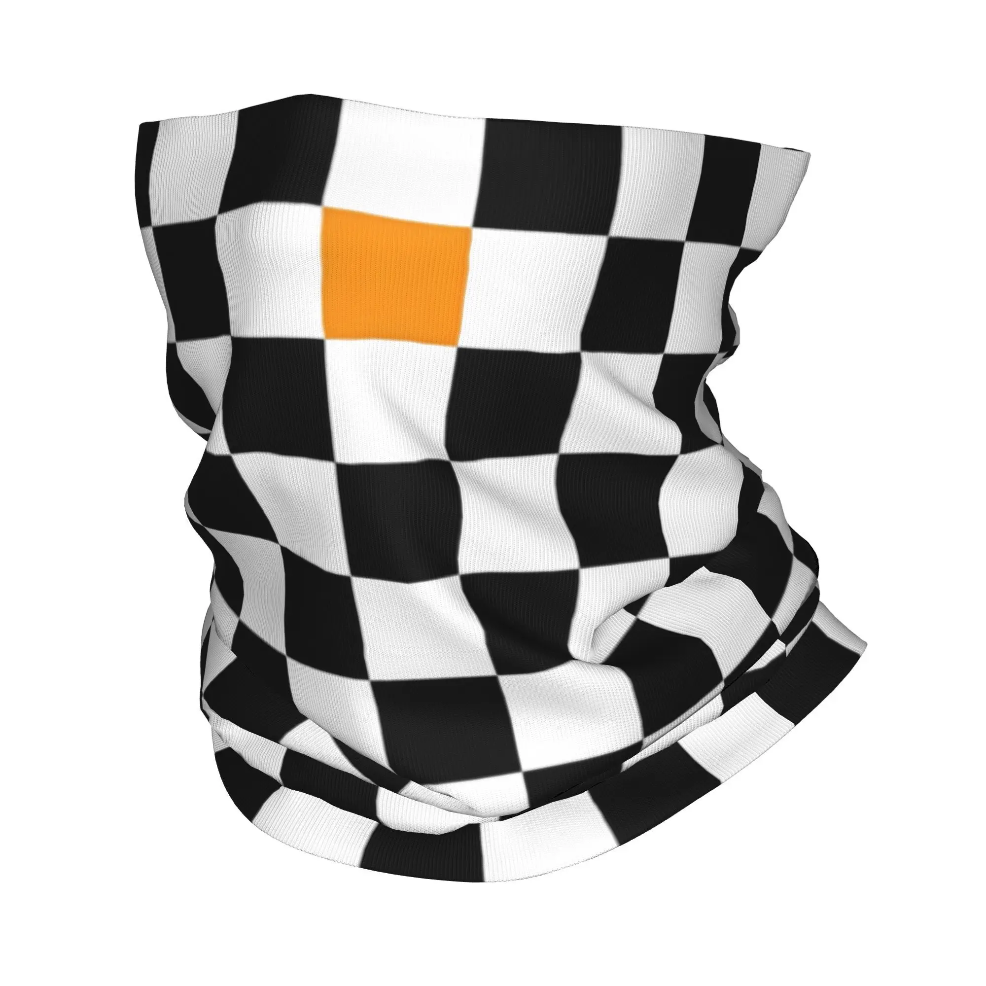

Checkered Black and White with One Orange Square Bandana Neck Gaiter Magic Scarf Warm Balaclava Fishing Unisex Adult Breathable