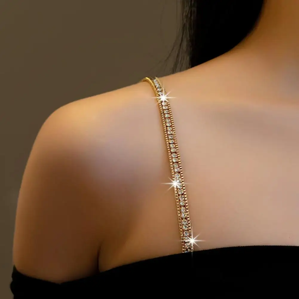 Sexy Bra Accessory Rhinestone Bra Chain Adjustable Rhinestone Shoulder Strap Silver Bra Chain Jewelry Non-slip Metal for Bridal