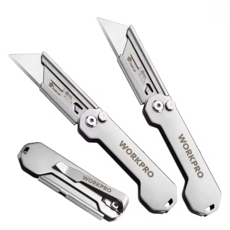 WORKPRO 3 шт. складной универсальный нож из нержавеющей стали, быстродействующий карманный нож с зажимом для ремня, острое лезвие, универсальная резка