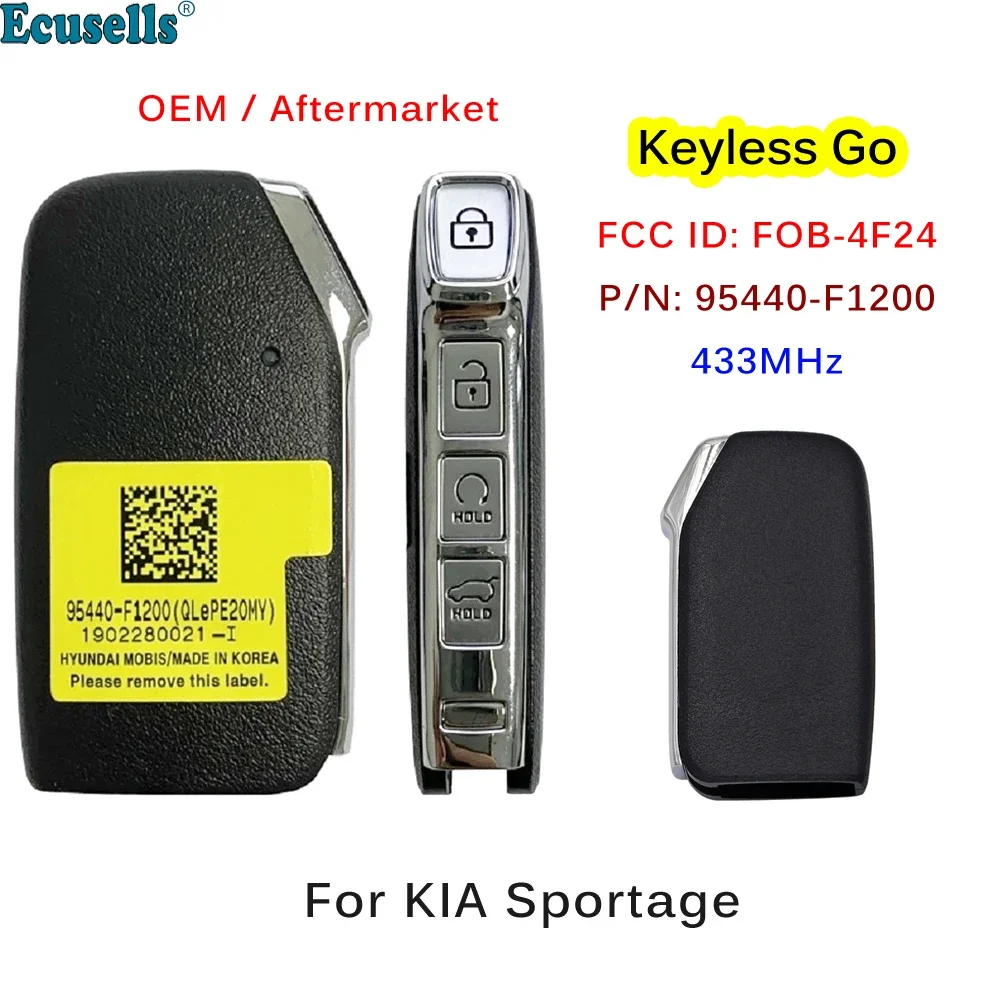 Oryginalny/Aftermarket Smart Prox Keyless Go pilot zdalnego sterowania 4 przyciski 433MHZ dla KIA Sportage 2019 2020 2021 P/N: 95440-F1200